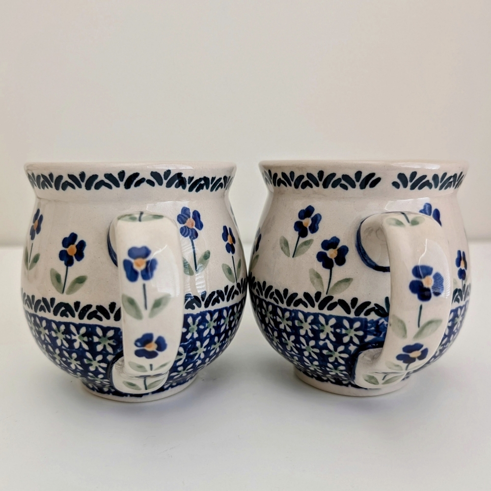 NEW Boleslawiec Polish Pottery Bubble Mug Set MARIPOSA LILY Forget Me Not Mugs